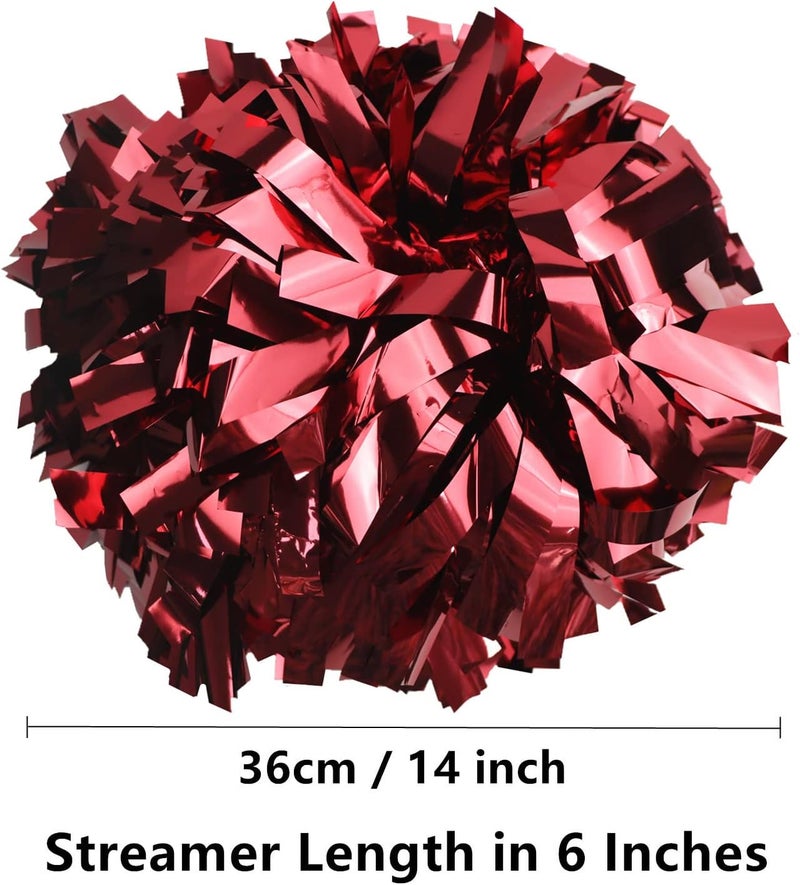 GUIFIER 2 Pack 6 Inches Metallic Cheerleading Pom Poms, Cheer Pom Pom with Baton Handle, Pompoms Cheerleader for Kids Girls Cheering Squad - Image 2